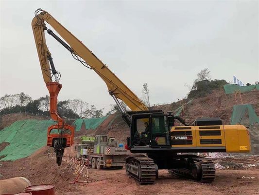 ভারী-শুল্ক ১৩.৫-১৮মি এক্সকাভেটর পাইলিং আর্ম বুম ৩০-৫০ টন এক্সকাভেটর শিট পাইল ড্রাইভিং অ্যাটাচমেন্ট Q355B Q690D কাস্টমাইজড